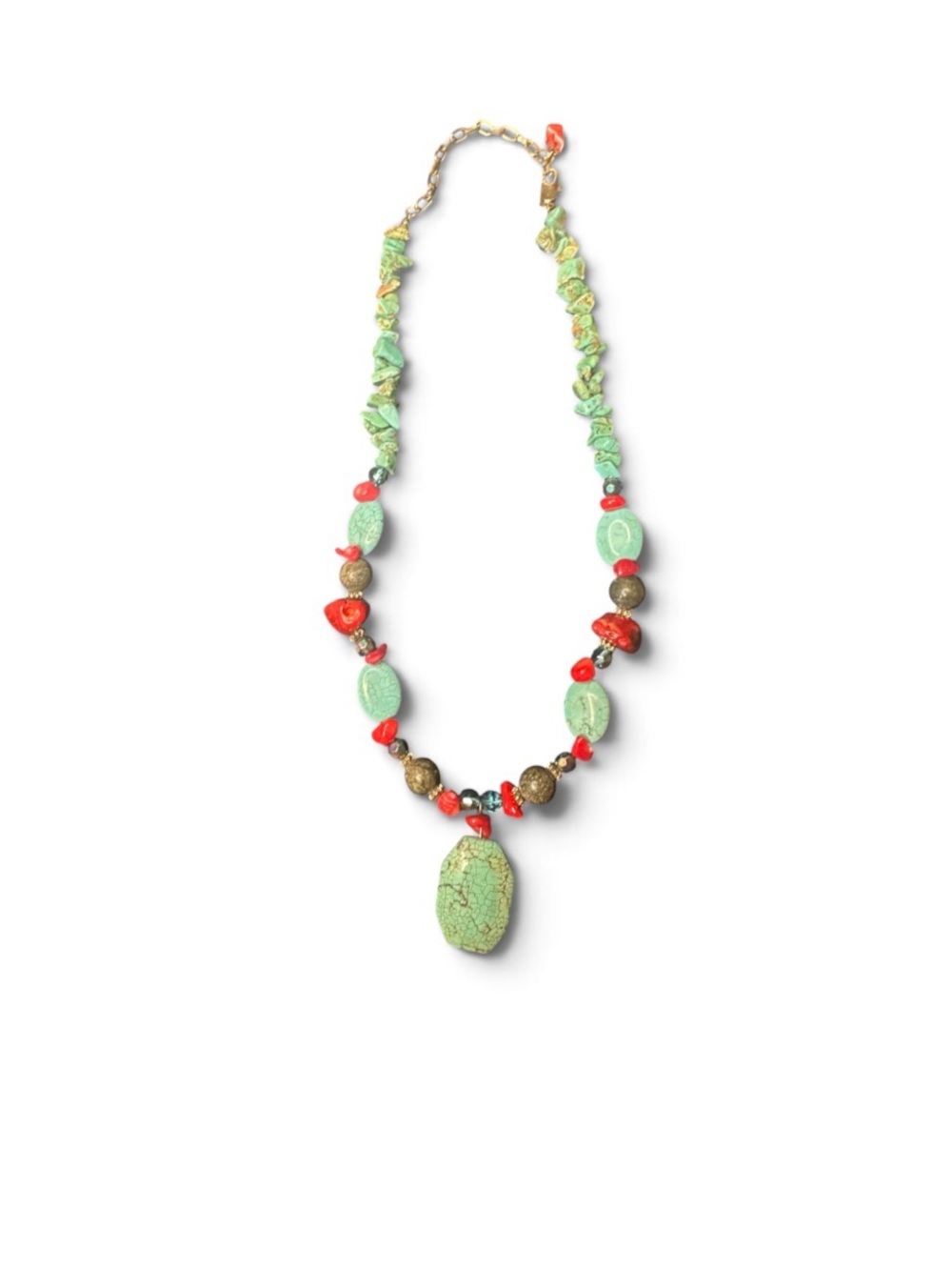 Turquoise and Coral Statement Beaded Necklace - Women Jewelry
